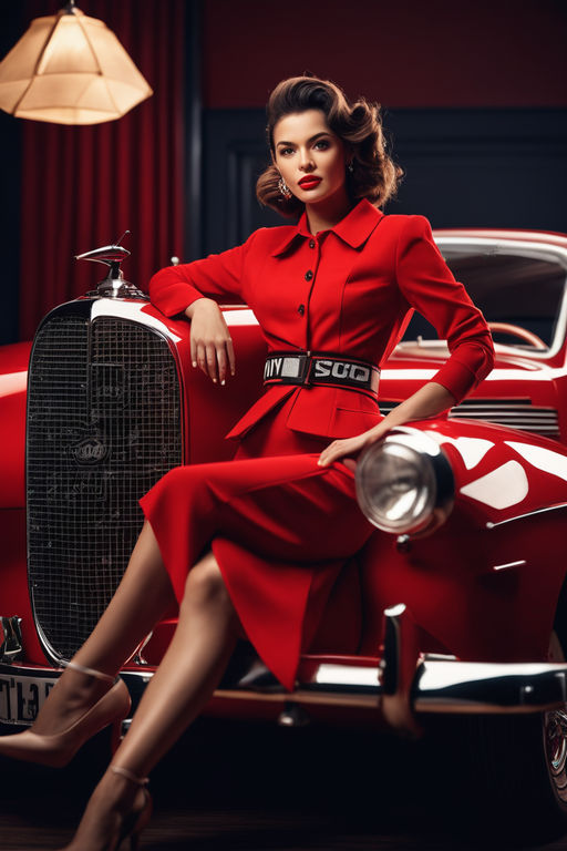 Premium Photo | Beautiful girl in retro style posing near vintage red  cabriolet car with old film camera in hands