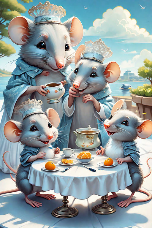 Family of Cute Mice in a Mouse House · Creative Fabrica