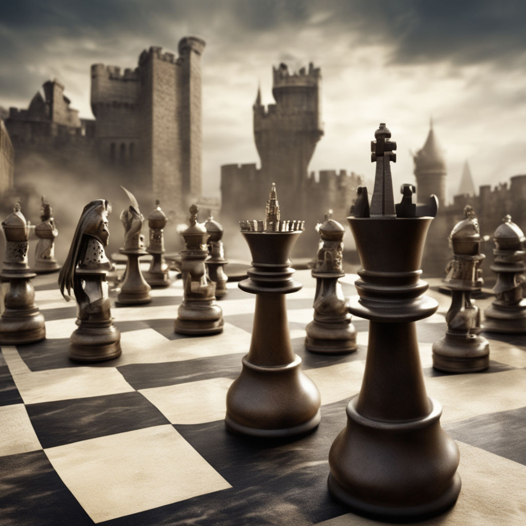 3D Rendering : illustration of chess pieces.the glass king chess at the  center with pawn chess in the back.chess board with light drop background.leader  success concept,business leader concept Stock Illustration