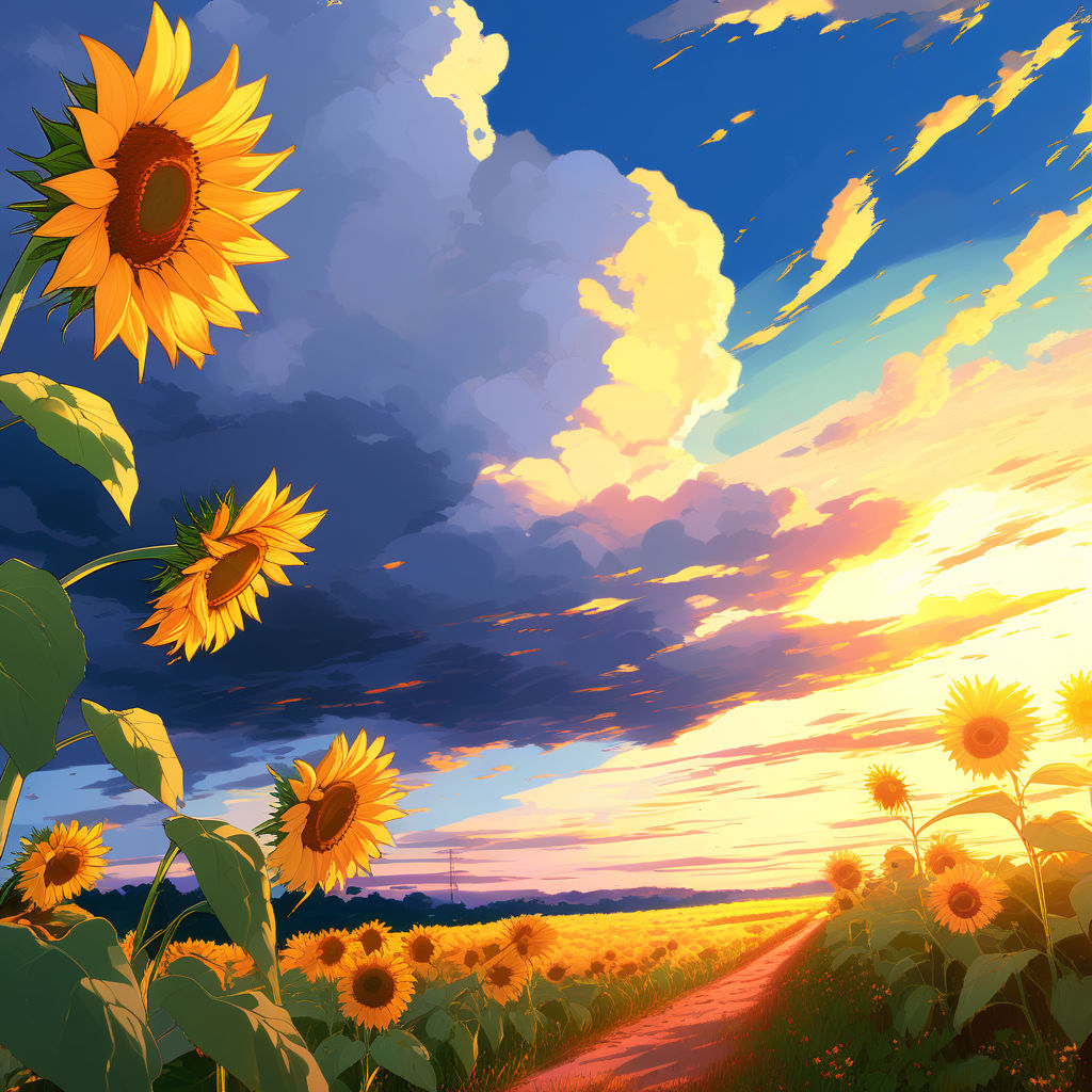 Summer blue sky frame sunflower cloud anime... - Stock Illustration  [89271372] - PIXTA