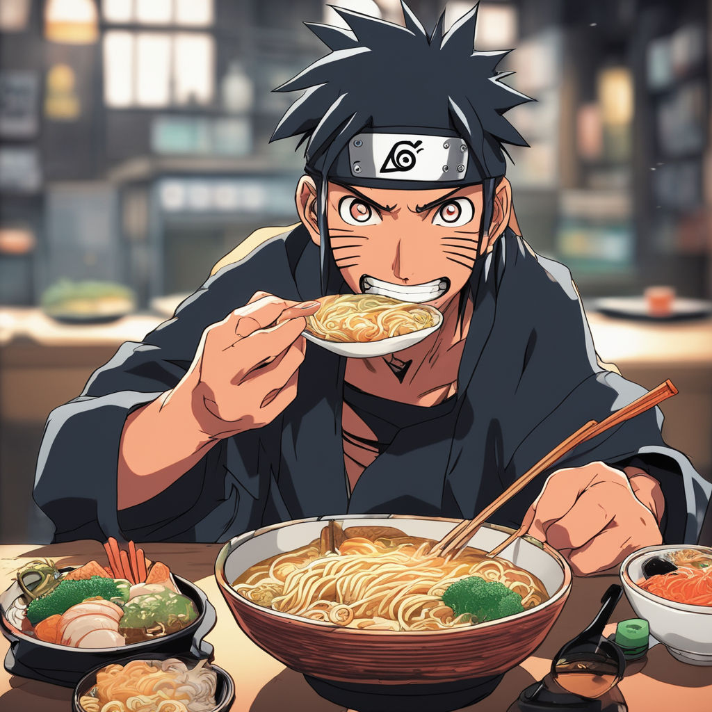 AI Image Generator Naruto and luffy eating ramen together