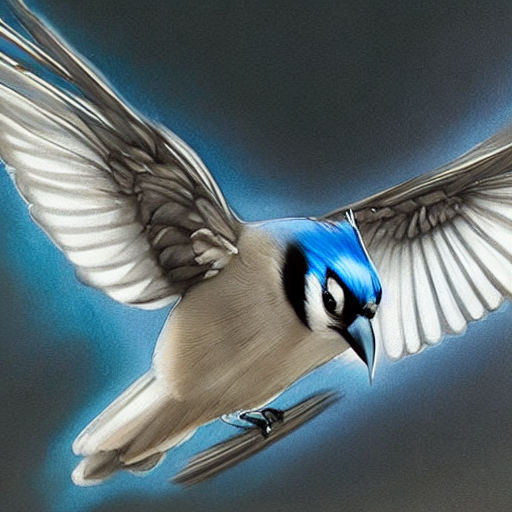 Flying Blue Jay Painting