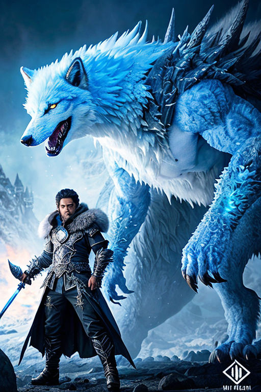 Download A beautiful Fire and Ice Wolf looks over a glorious mountain  Wallpaper | Wallpapers.com