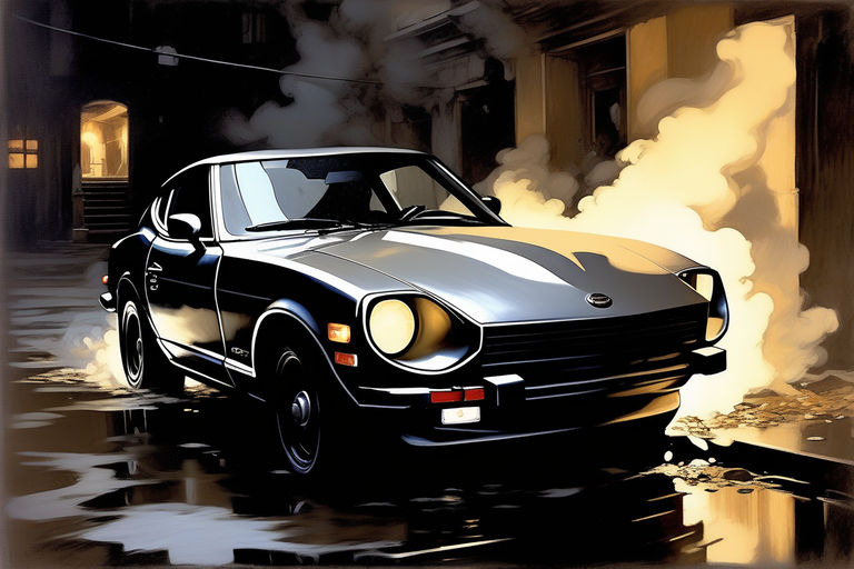 A Datsun 280z with the wind mirrors on the hood