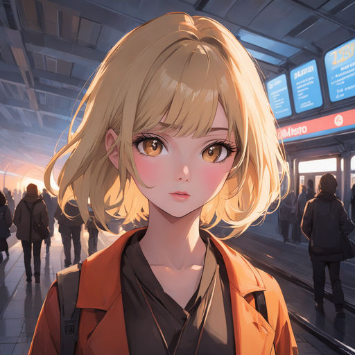 anime girl with short blonde hair and brown eyes