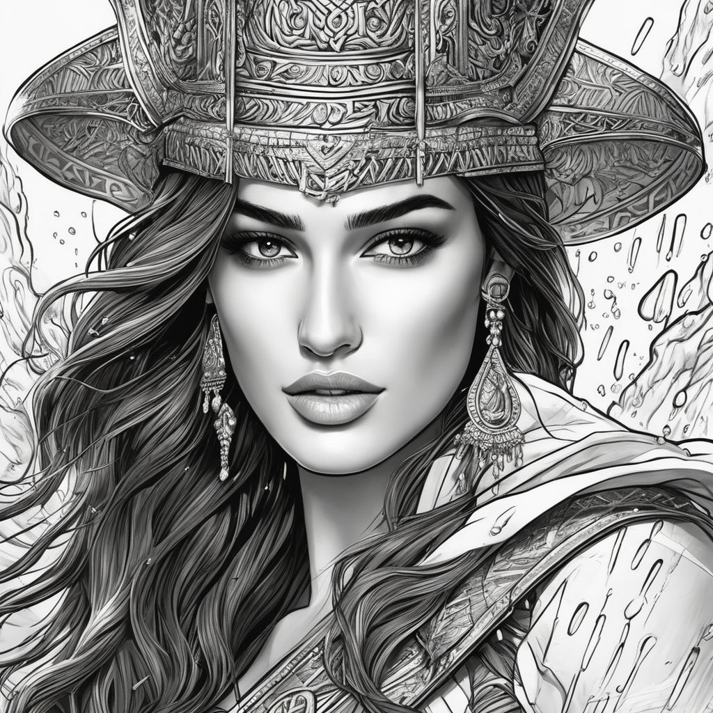 Detailed Stylized Pen Drawing of Beautiful Icelandic Woman