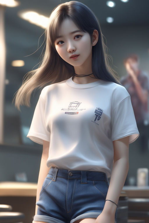 Lexica - Anime Style, cute girl, 19 years old, medium curly brown hair,  skinny, flat belly visible, slim waist, thick, medium bust, crop top, short  s...