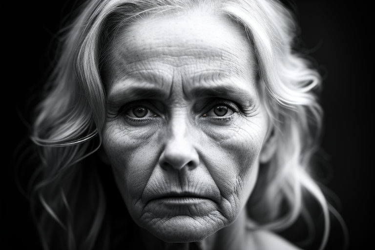 old woman face black and white