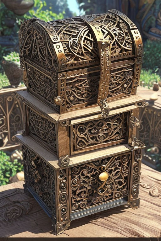 Treasure chest made of gold. Antique chest made of wood and metal