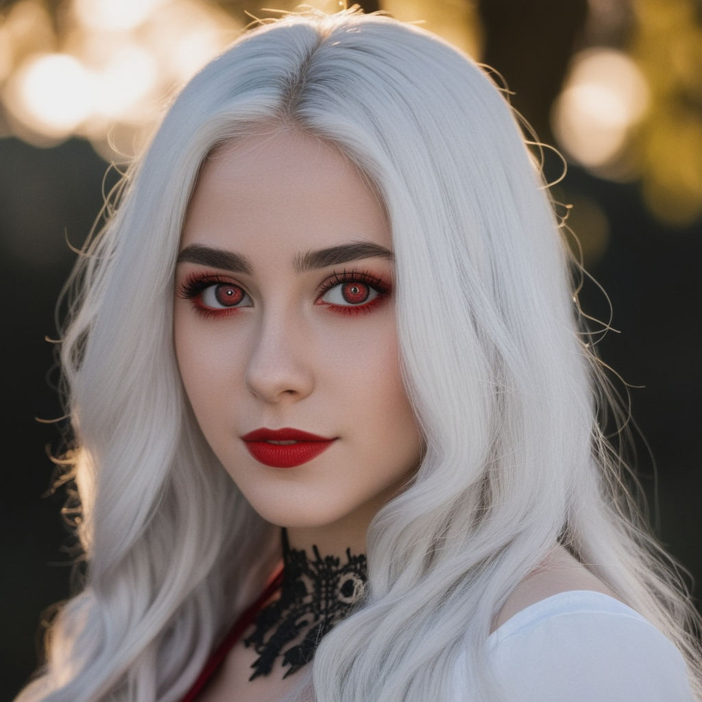 visible-elk918:   , elf vampire girl with white hair and red eyes. anime style