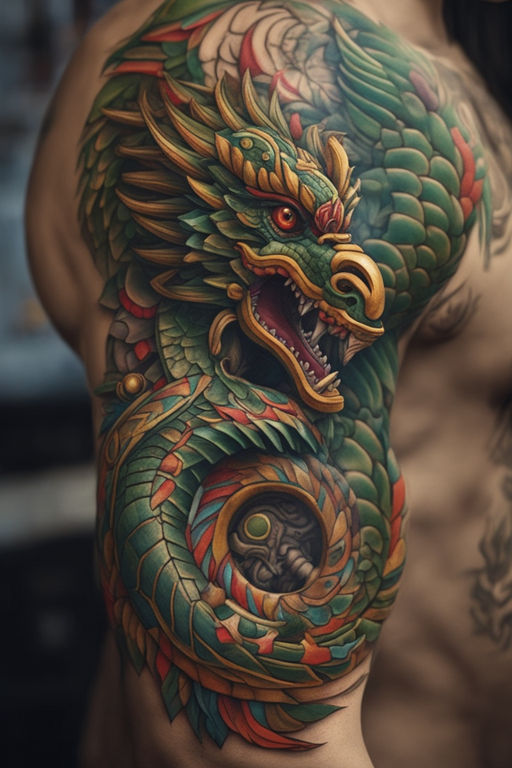 colorful japanese dragon tattoo