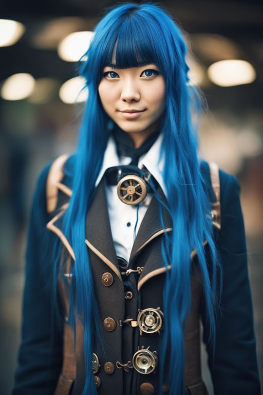 deep blue haired anime woman with deep blue eyes - Playground