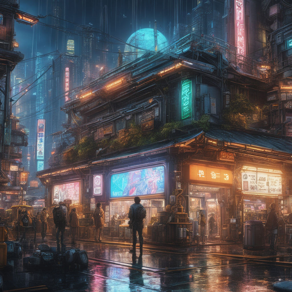 Cyberpunk city street. Sci-fi wallpaper. Futuristic city scene in a style  of pixel art. 80's wallpaper. Retro future 3D illustration. Urban scene.  Stock Illustration