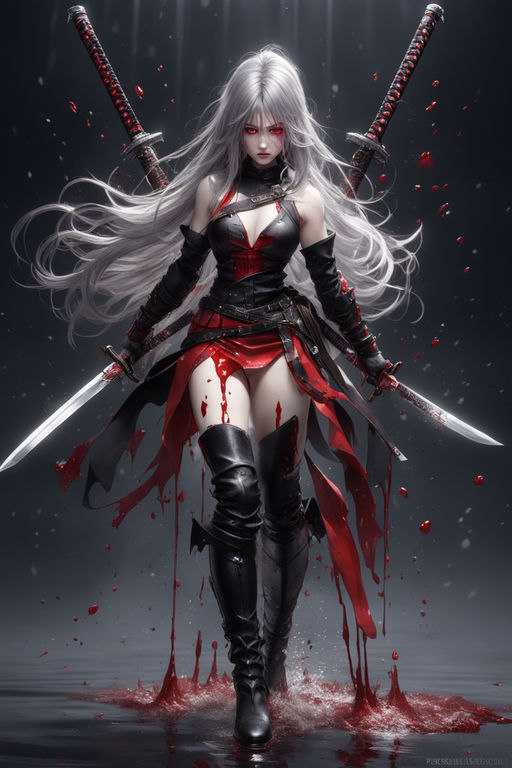 visible-elk918:   , elf vampire girl with white hair and red eyes. anime style