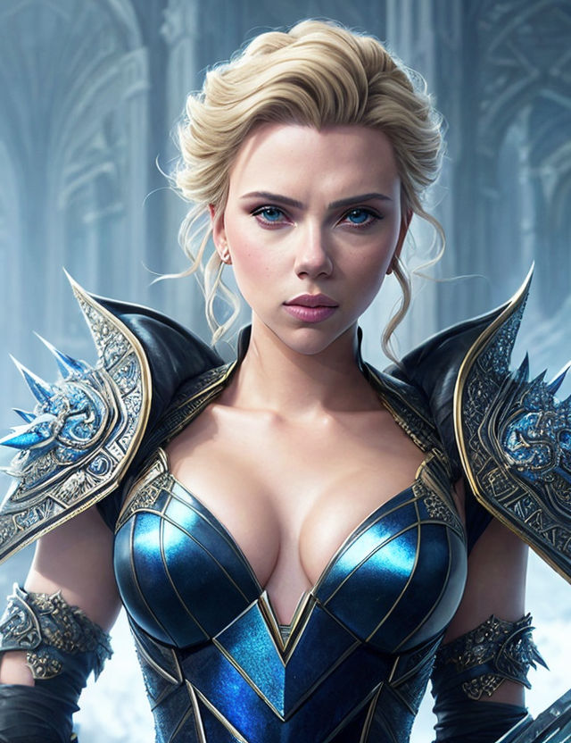 Prompt: Scarlett Johansson as model, Epic Fantasy Painting of cold icey supermodel wearing ice, using ice wand, badass look, trending on artstation, sharp focus, studio photo, intricate details, highly detailed, by greg rutkowski, trending on artstation, sharp focus, studio photo, intricate details, highly detailed, by greg rutkowski, sf, intricate artwork masterpiece, ominous, matte painting movie poster, golden ratio, trending on cgsociety, intricate, epic, trending on artstation, by artgerm, and beksinski, highly detailed, vibrant, production cinematic character render, ultra high quality model, close up portrait photo by Annie Leibovitz, film, studio lighting, detailed skin, ultra realistic, bokeh, sharp features, close up portrait photo by Annie Leibovitz, film, studio lighting, detailed skin, ultra realistic, bokeh, sharp features