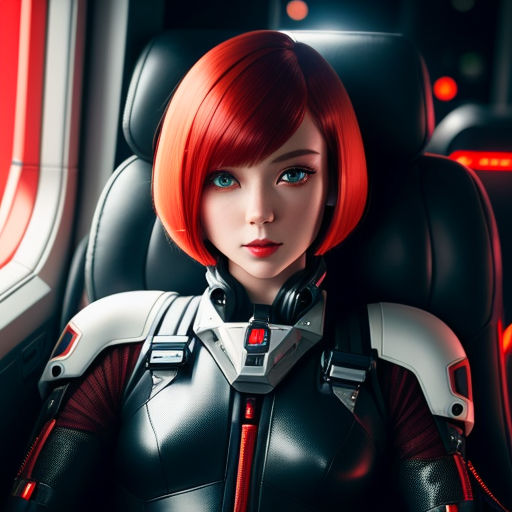 Anime woman red hair blue suit mech pilot large chest - Playground