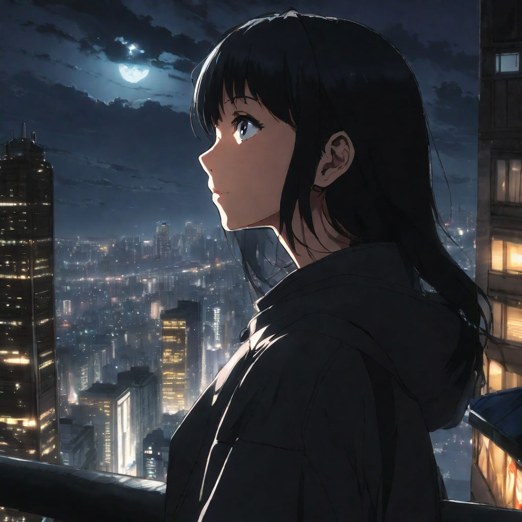 Premium Photo  Cute anime woman looking at the cityscape by night