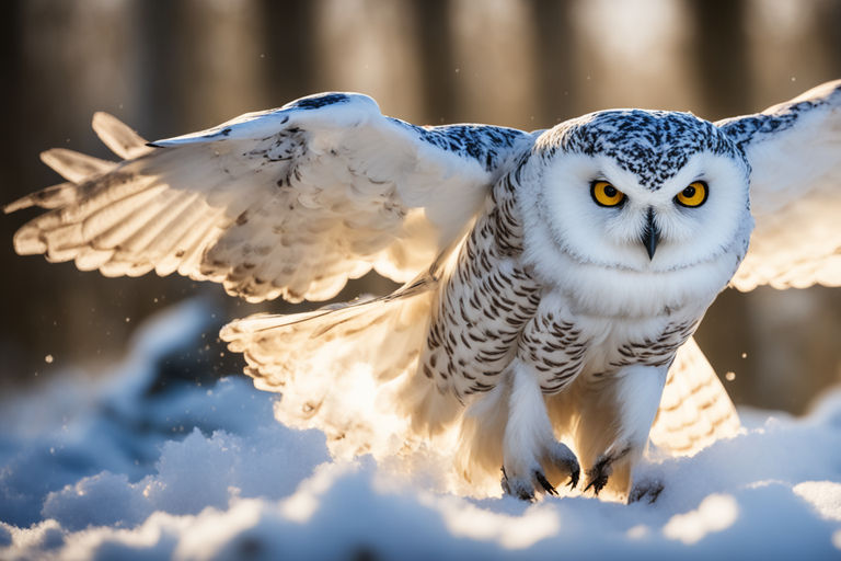 snowy owl with blue eyes flying