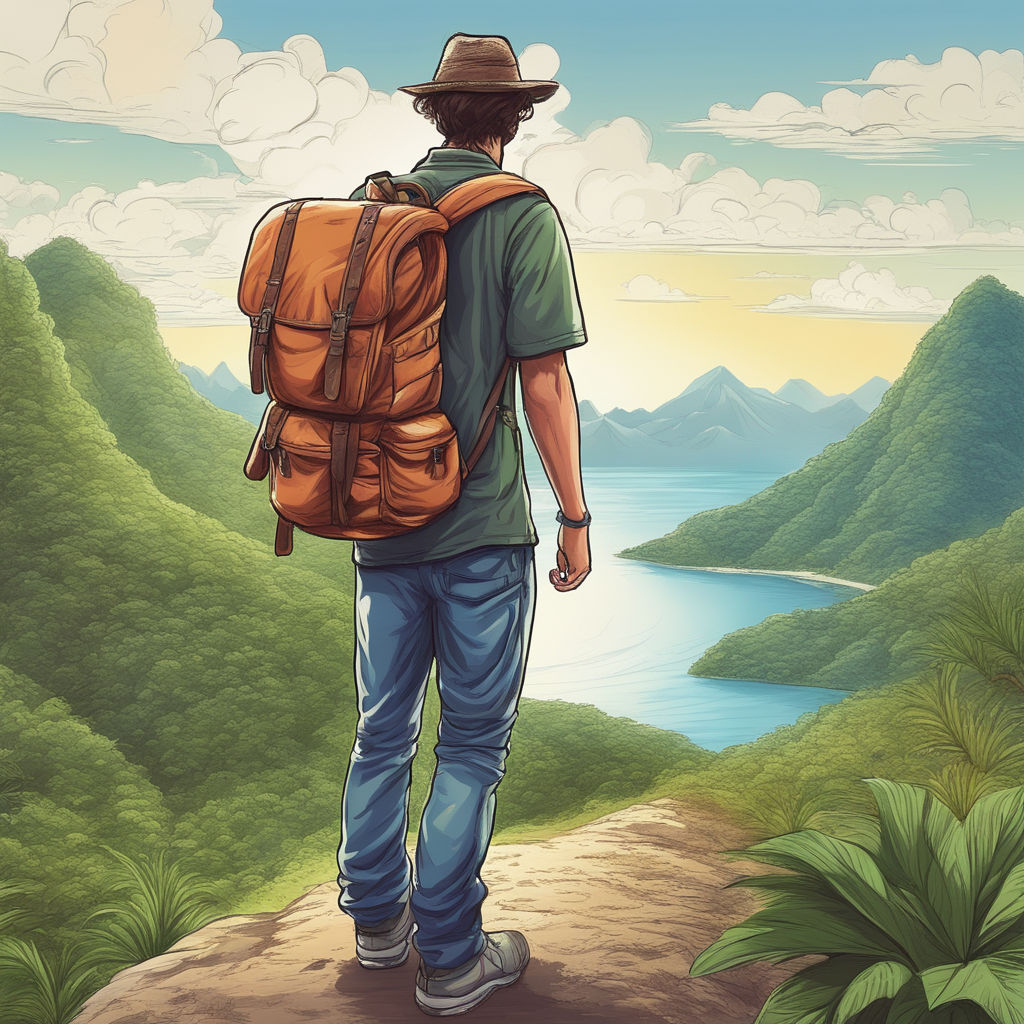 Hiking clipart illustration depicting a hiker with a backpack, enjoying the  scenic view of a waterfall in a lush forest. AI Generated 26674671 PNG