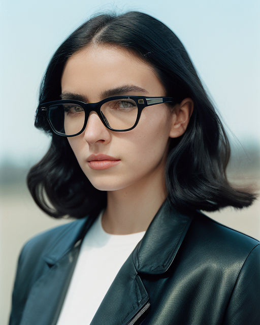 A girl in black large square-shaped sunglasses made of black acetate with  gray gradient lenses and wide temples - Playground