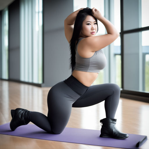 pretty asian huge tits seductive look in yoga pose standing