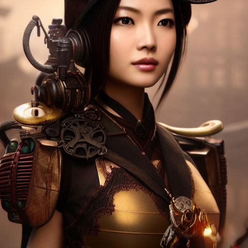 Black female warrior, steam punk, detailed steampunk