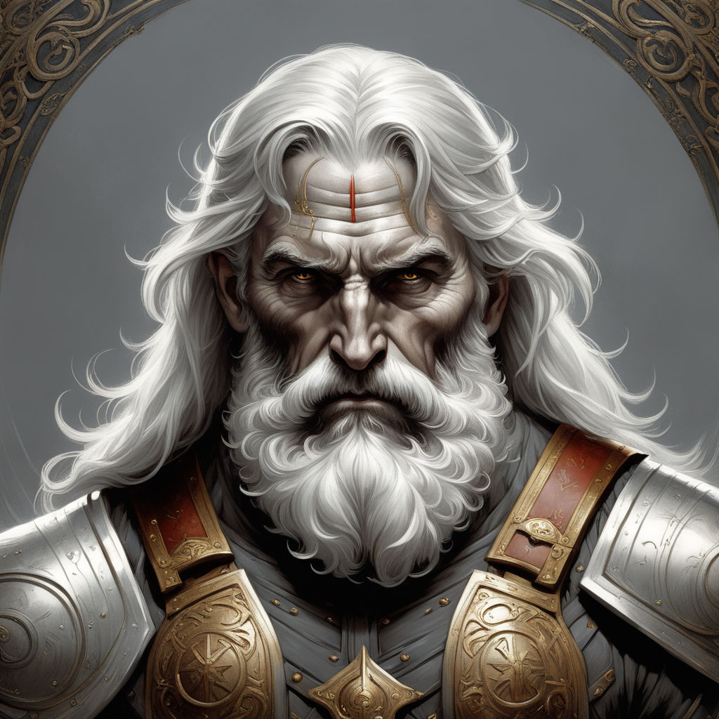 painted portrait of rugged odin, god of war, nordic