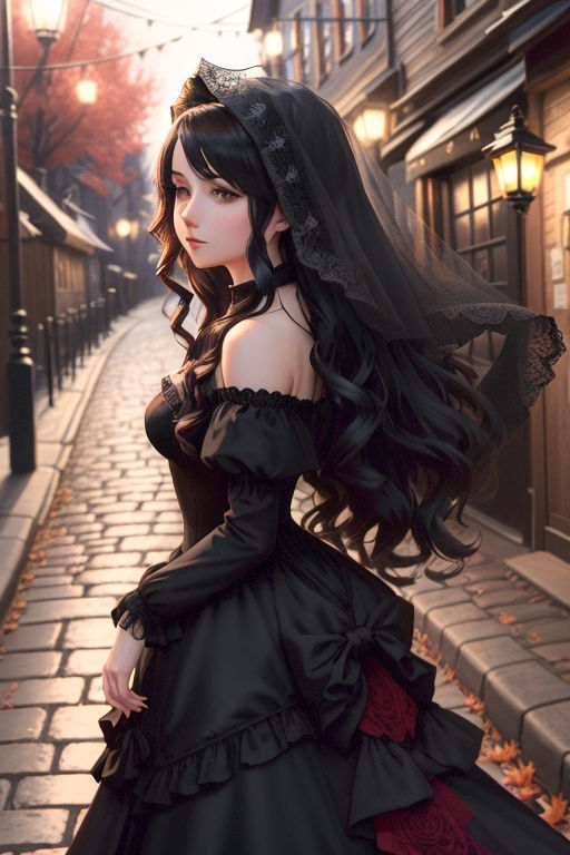 Premium AI Image  Anime girl in a black dress standing in front of a  mountain