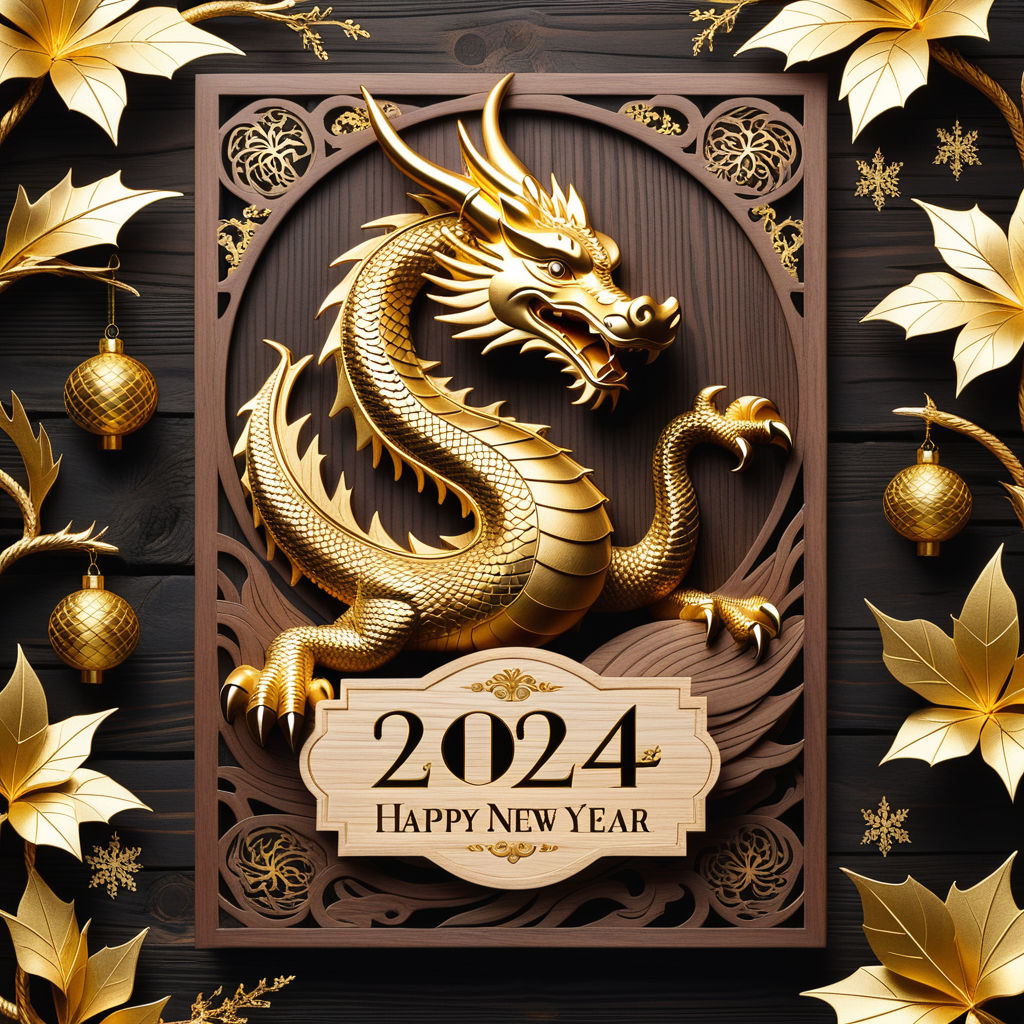 Premium AI Image  A dragon carved out of wood The symbol of 2024