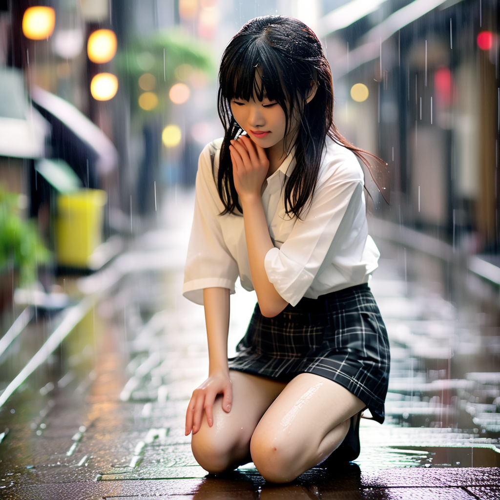 white knee-length socks and Mary Jane shoes lying in a puddle