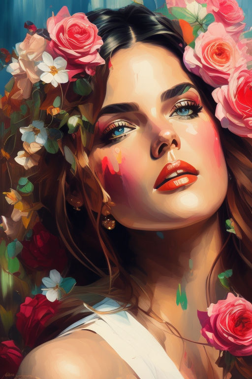 beautiful painting of a girl with flower petals