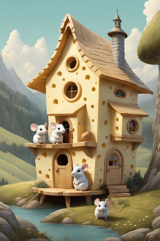 Family of Cute Mice in a Mouse House · Creative Fabrica