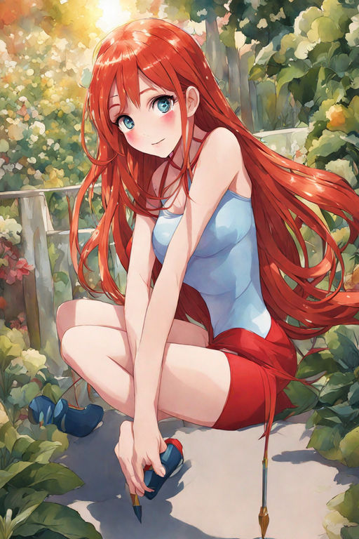 Red haired female pokémon trainer in a flower field high definition anime  style profile picture