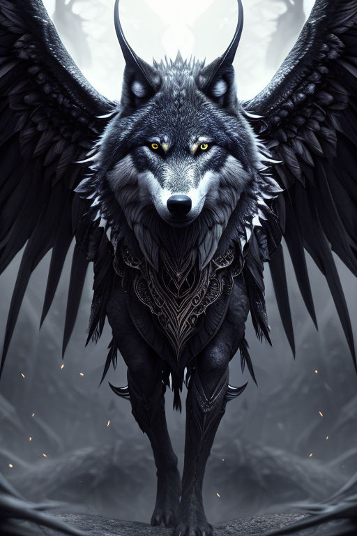 drawings of wolf with wings