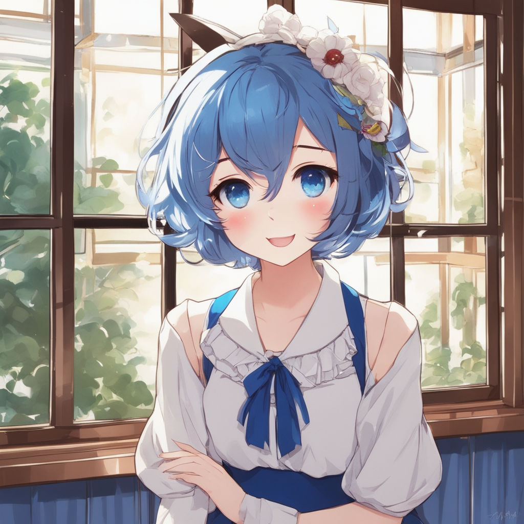 anime girl with short blue hair