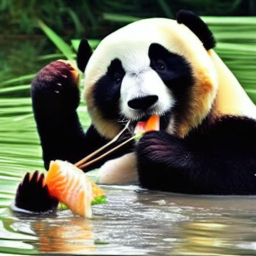 panda eating fish