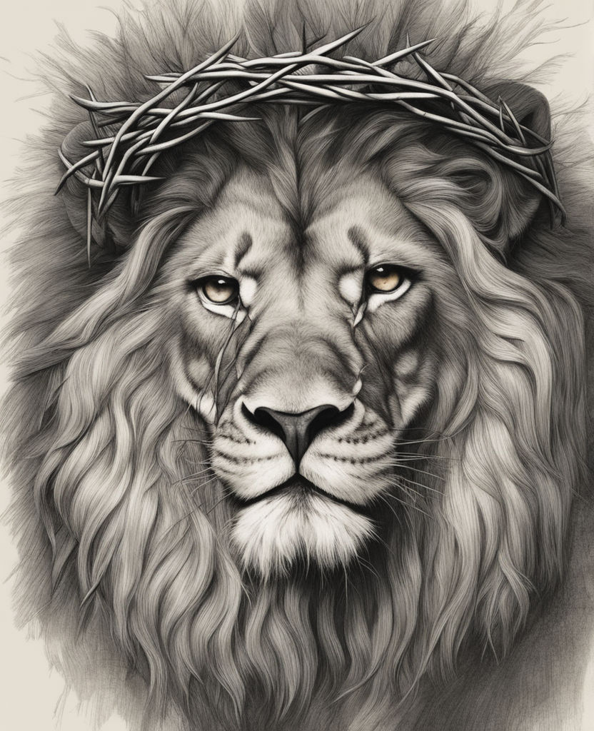 lion with crown of thorns drawing