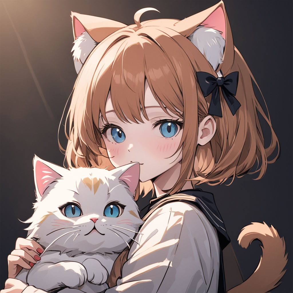 anime girl holding cat