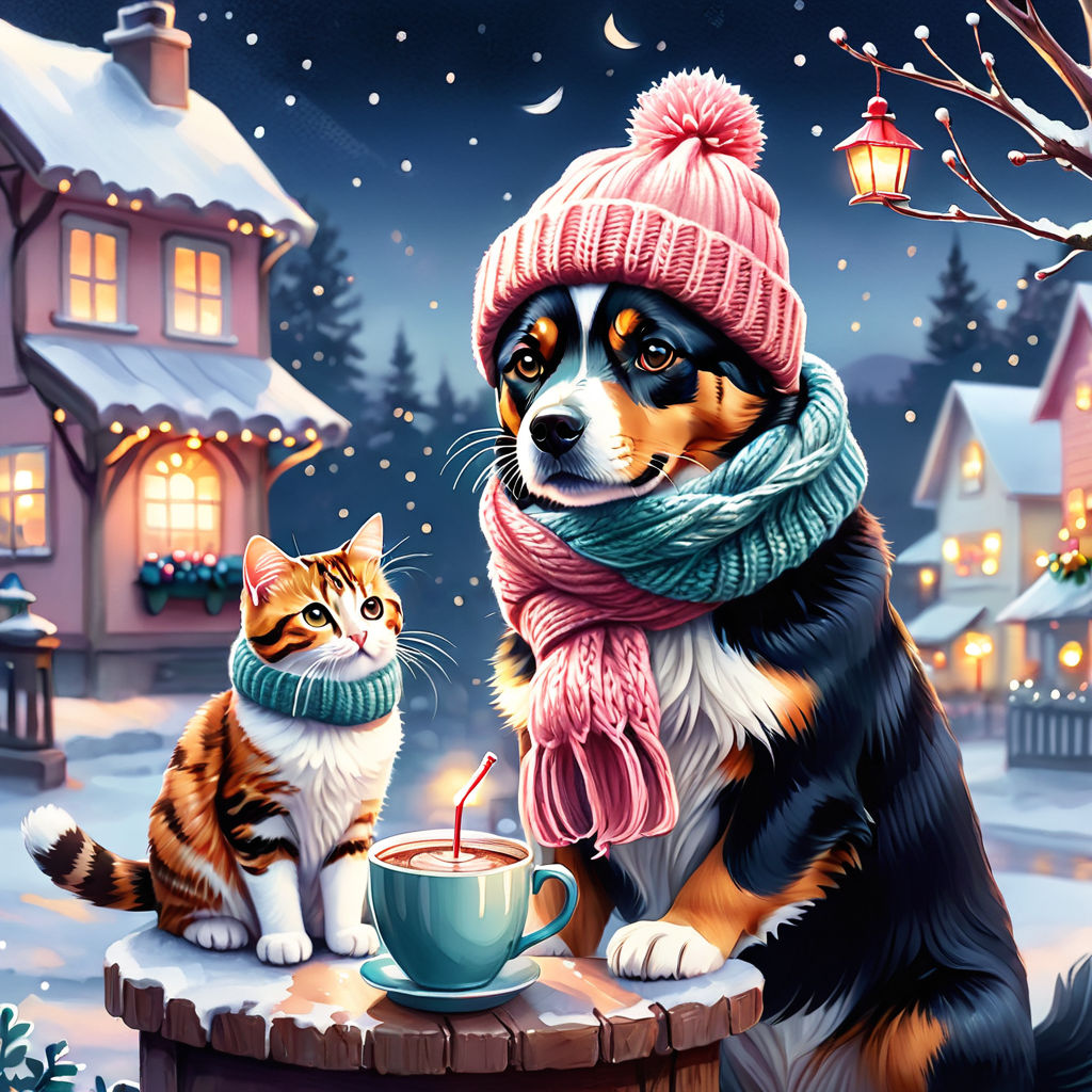 Cute Winter Dog In Snow Diamond Painting 