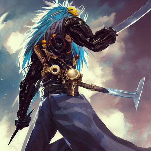 anime guy with blue hair and sword