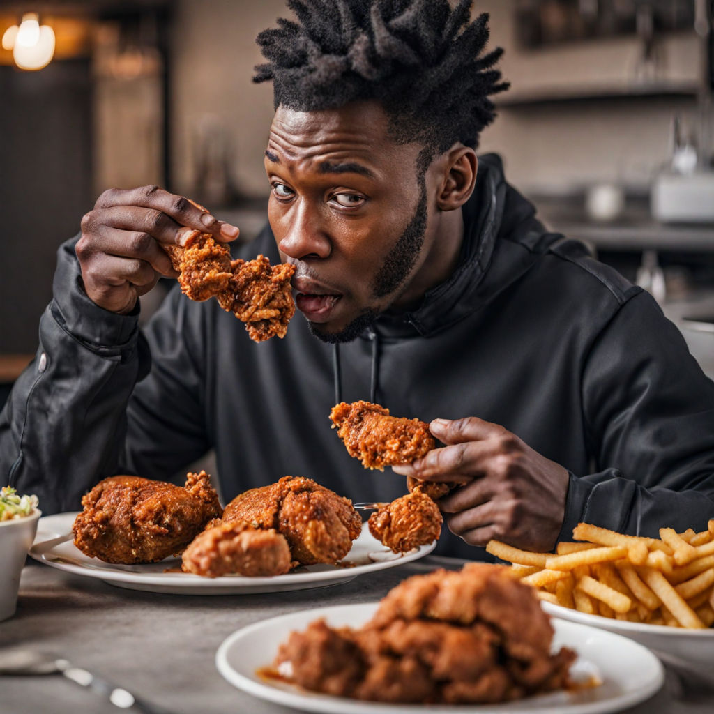 black man eating chicken kfc