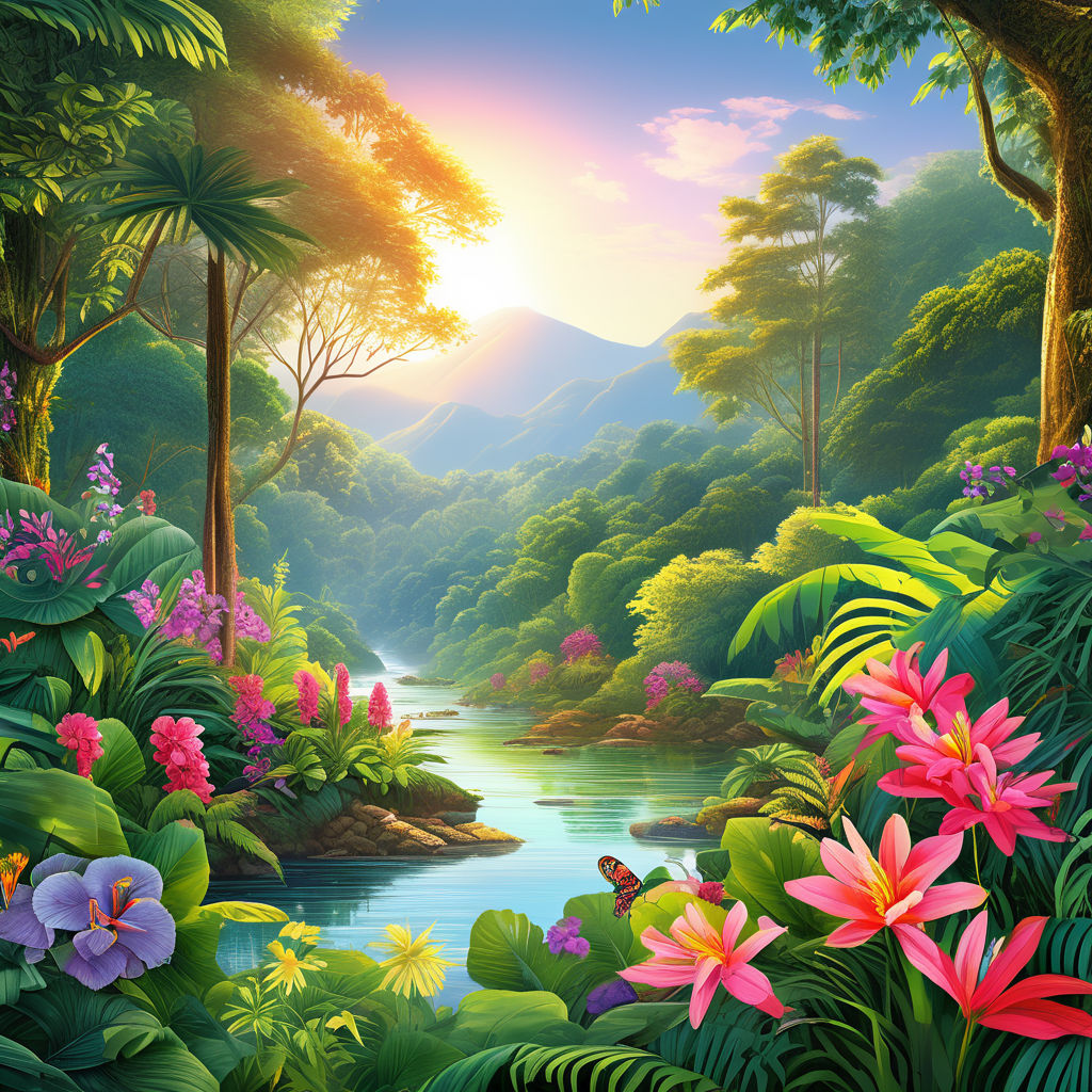 Illustration: A beautiful jungle scene with trees