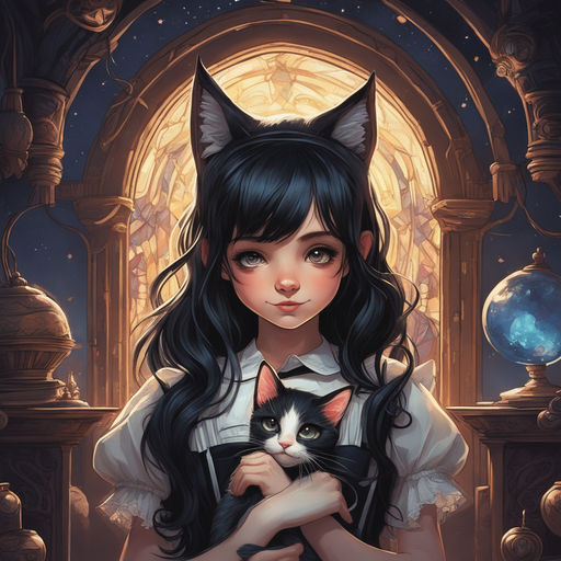 anime girl with black hair and cat ears