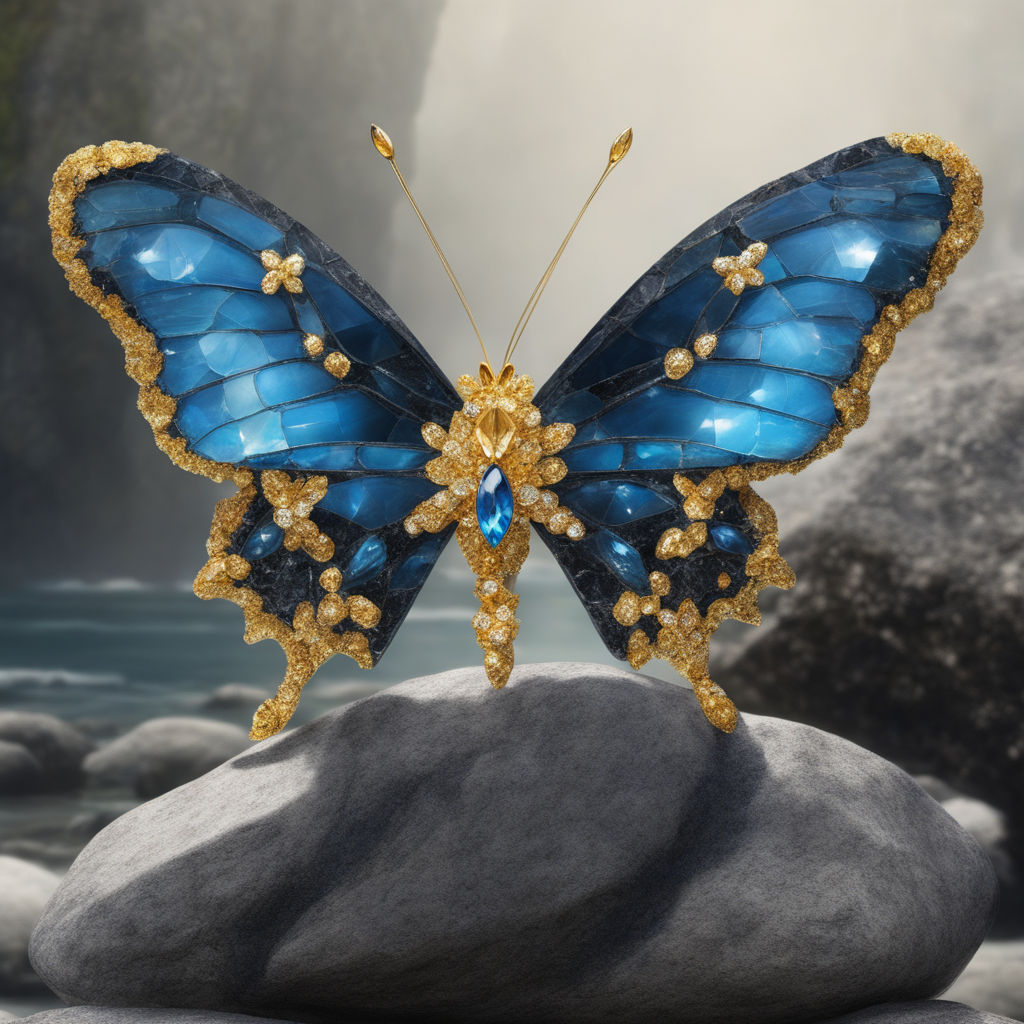 Gold Butterflies On A Blue Background - Crella