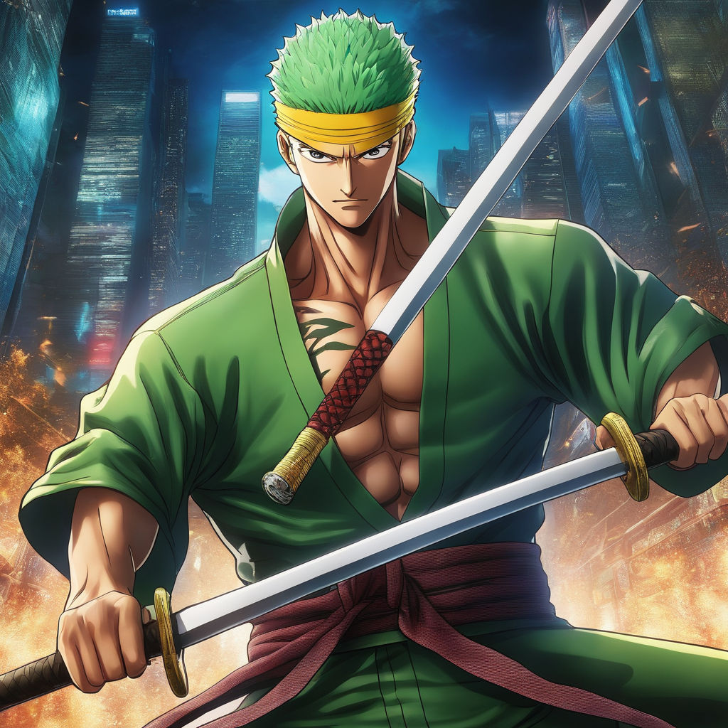 prompthunt: zoro from one piece cutting the world in half with his 3 sword  style, anime, 4k