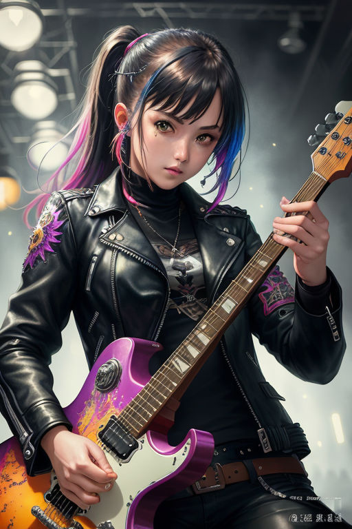 anime punk girl with guitar