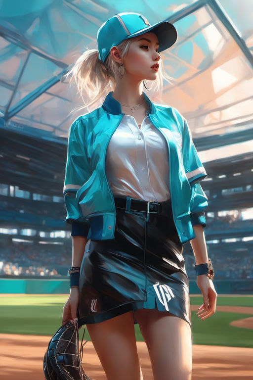 Young pretty sensual and glamorous bad girl baseball player during baseball  game - Playground