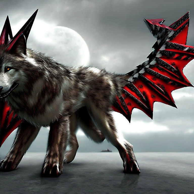 black wolves with red eyes and wings