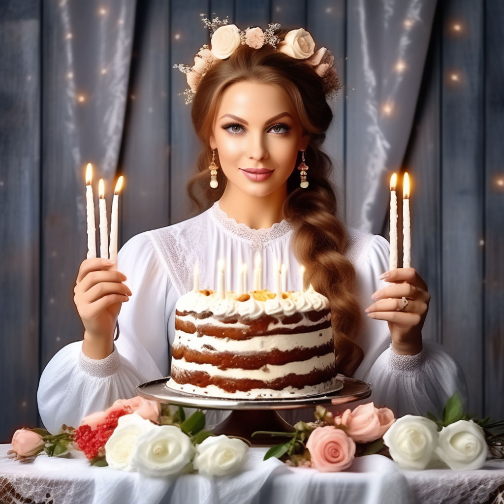 Free Photos - A Lovely Woman Holding A Very Large, Decorative Cake That Is  Almost As Big As Her. The Cake Is Beautifully Adorned With Blossoming  Flowers, Making It Look Visually Appealing