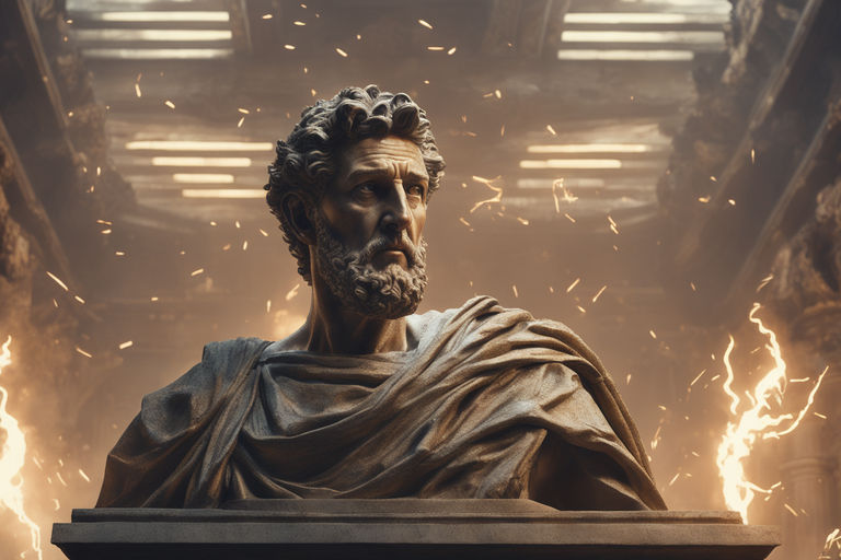 marco Aurelio thinking on a stoa